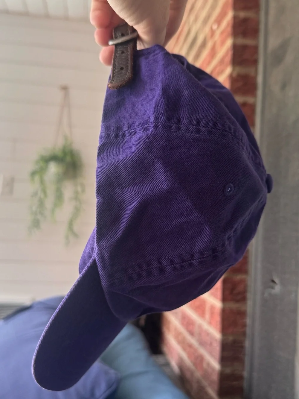 POLO RALPH LAUREN Vtg Classic Baseball Hat, Purple w/ Green Logo, Leather Strap